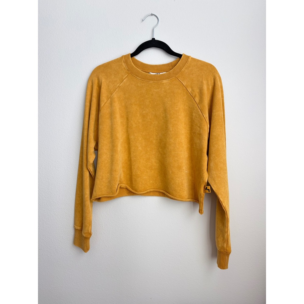 JoyLab Women Mustard Yellow Acid Wash Cropped Sweatshirt Raglan M RN17730